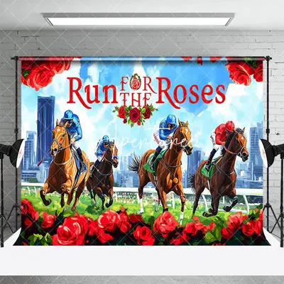 Aperturee Run For The Roses Horse City Kentucky Derby Backdrop, 3X2FT(1MX0.6M), 14 USD, kentucky derby backdrops, AHF435A-M