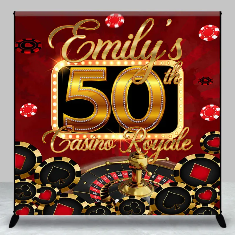 Casino 50th Birthday Theme Black Red Custom Backdrop - Aperturee
