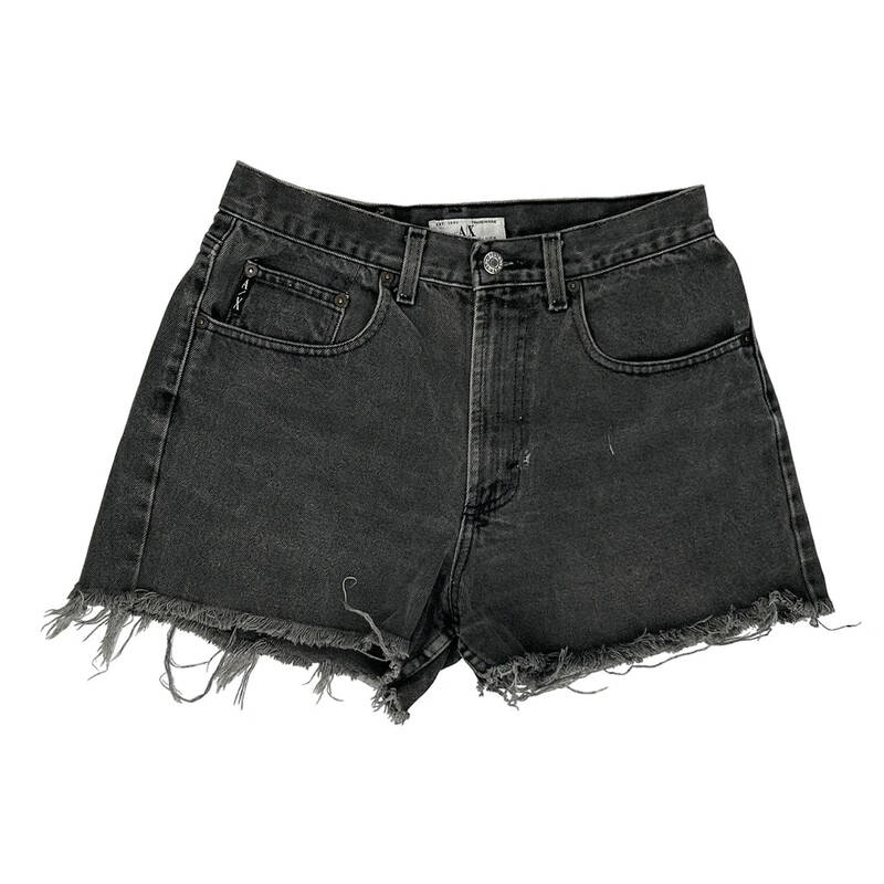 Frayed Hem Armani Exchange Mini Denim Shorts - 28W UK 10 Black Cotton