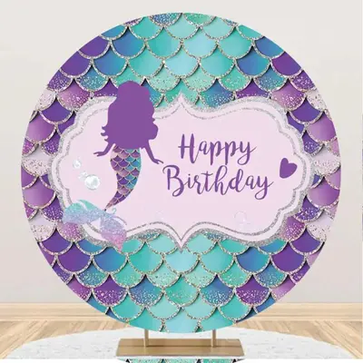 Circle Purple Cyan Mermaid Scales Birthday Backdrop - Aperturee