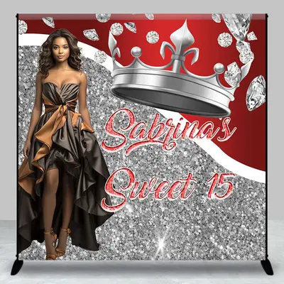 Crown Silver Red Custom Sweet 15 Birthday Backdrop - Aperturee