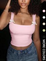 Women's Plain Bow Decor Crop Tank Top, Casual Sleeveless Top for Summer, Ladies Clothes for Daily Wear, Summer Tops, Womenswe...