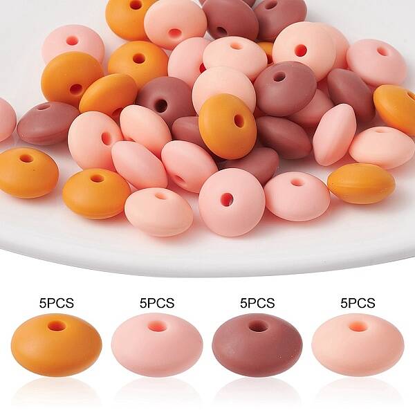 20Pcs 4 Colors Food Grade Eco-Friendly Silicone Focal Beads