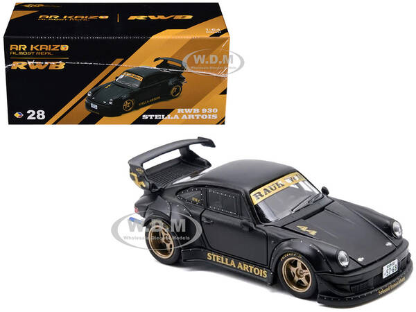 RWB 930 Stella Artois Matt Black 1/64 Diecast Model Car by Almost Real