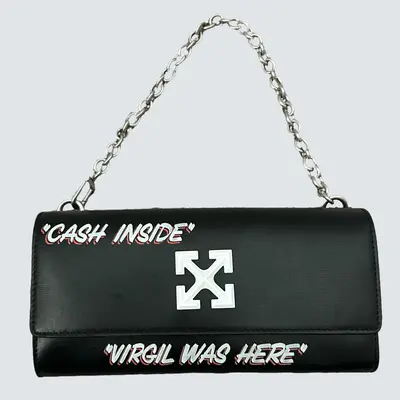 Pre-owned Off-White Leather Small Leather Goods Jitney Wallet on Chain w/ COA