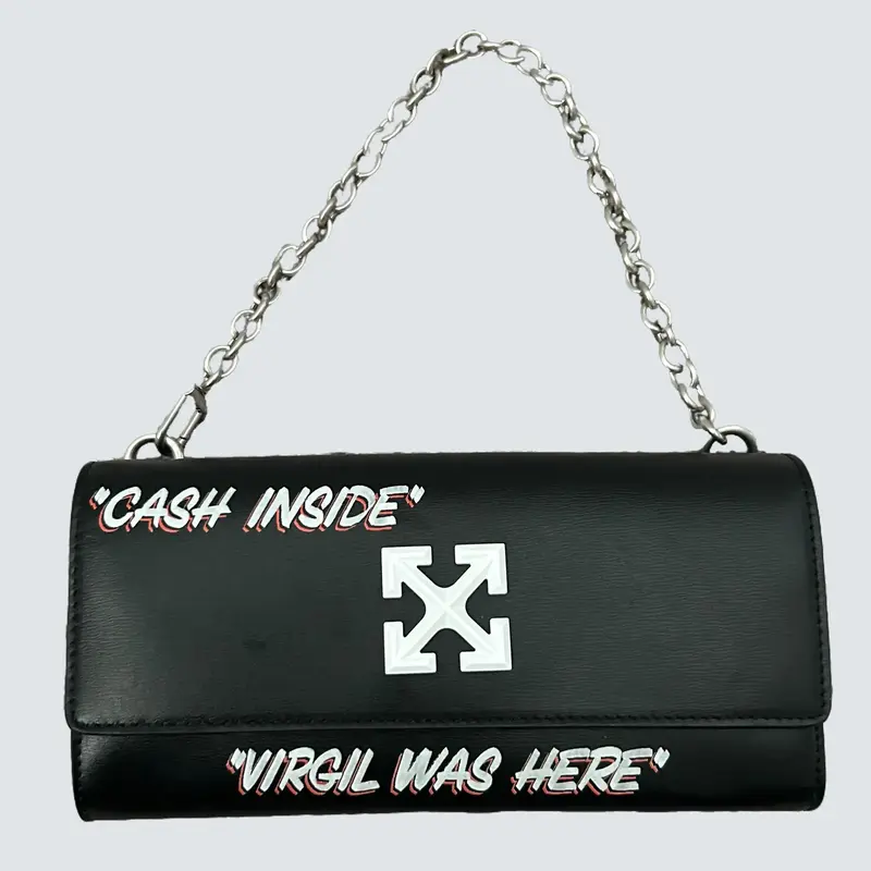 Pre-owned Off-White Leather Small Leather Goods Jitney Wallet on Chain w/ COA