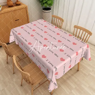 Aperturee I Love You Text Pink Love Rectangular Tablecloth, 52 x 70 inch, 30.82 USD, rectangle tablecloths, ZWH01884-A