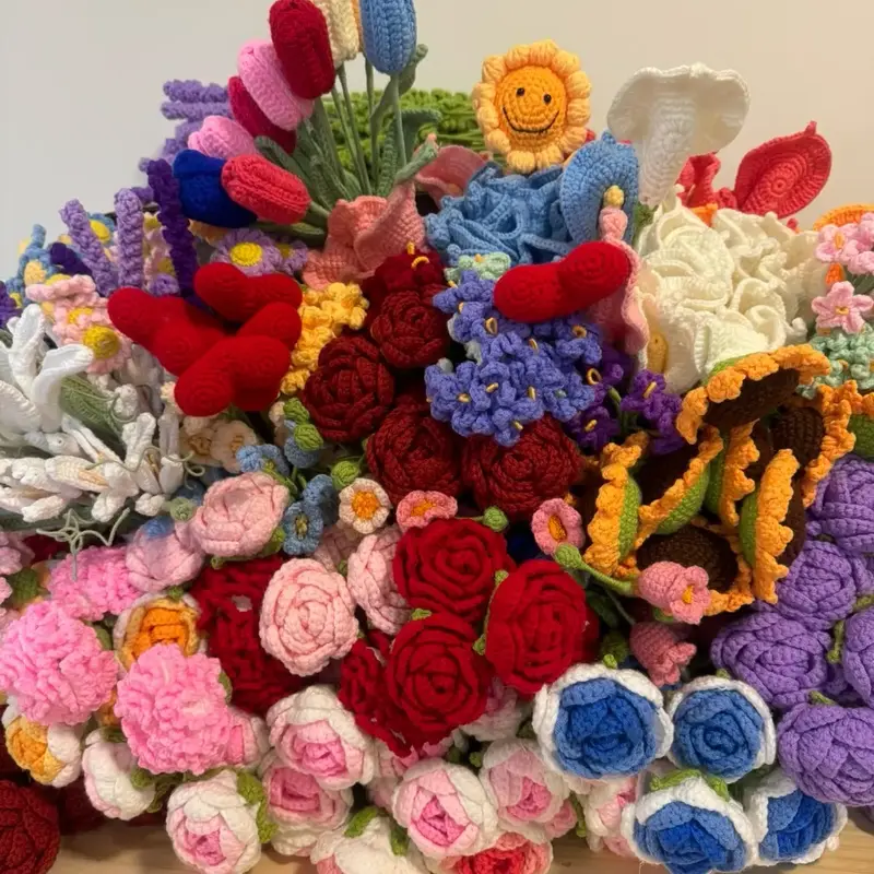 Handmade Crocheted Flowers for Home Decoration and Gifts - Available in Various Colors decoration bouquet red  rose  bouquet