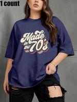 【Plus Size】 Letter Print Round Neck Tee, Casual Short Sleeve Crew Neck T-Shirt for Summer, Women's Clothing for Daily Wea...