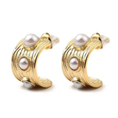 Real 18K Gold Plated 304 Stainless Steel Arch Stud Earrings with Resin Beaded