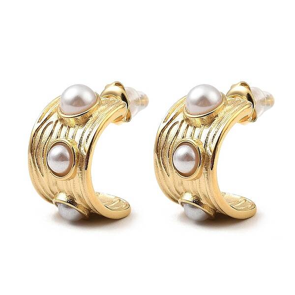 Real 18K Gold Plated 304 Stainless Steel Arch Stud Earrings with Resin Beaded