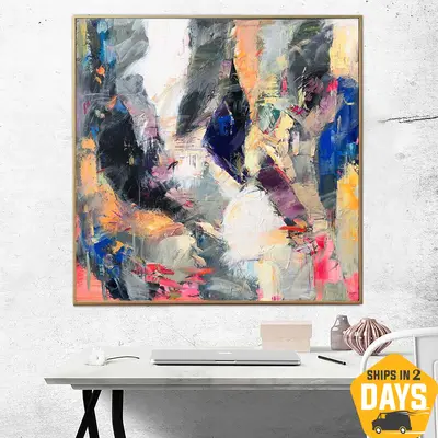 Large Abstract Colorful Paintings On Canvas Modern Vivid Fine Art Acrylic Expressionist Painting | COLORFUL STAGE 60"x60...