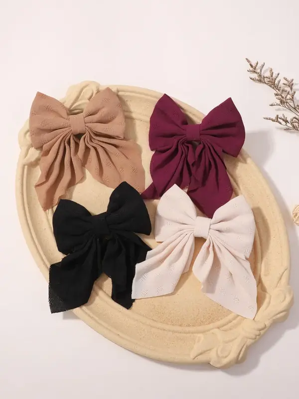 4pcs/set Women's Elegant Bow Decor Hair Clip, Casual Versatile Hair Accessories for Daily Wear, Simple All-match Basic Hairwe...