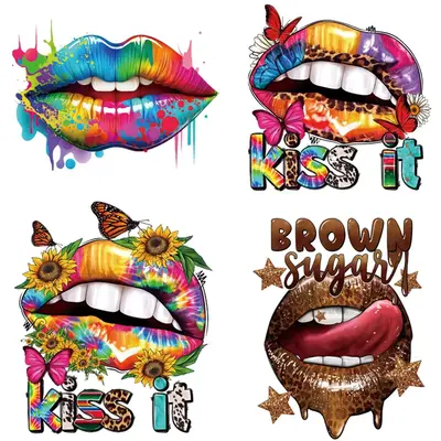 6pcs/set Lips & Flower Pattern DIY Heat Transfer Sticker, Heat Press Transfer Sticker, DIY Heat Press Sticker for Clothes, He...
