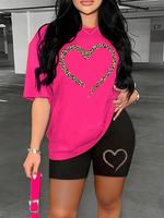 Women's Heart Print Tee & Skinny Shorts Two-Piece Set, Casual Fashion Cozy Round Neck Short Sleeve T-shirt & Shorts for Daily...