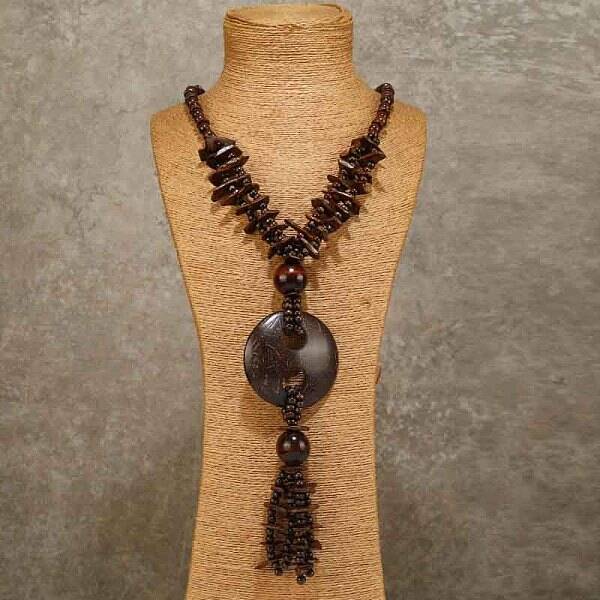 Bohemian Style Natural Coconut Beaded Pendant Tassel Necklaces for Women