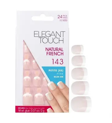 Set Elegant Touch Natural Square French Artificial Nails Pink 143 Petite (XS) 24pcs