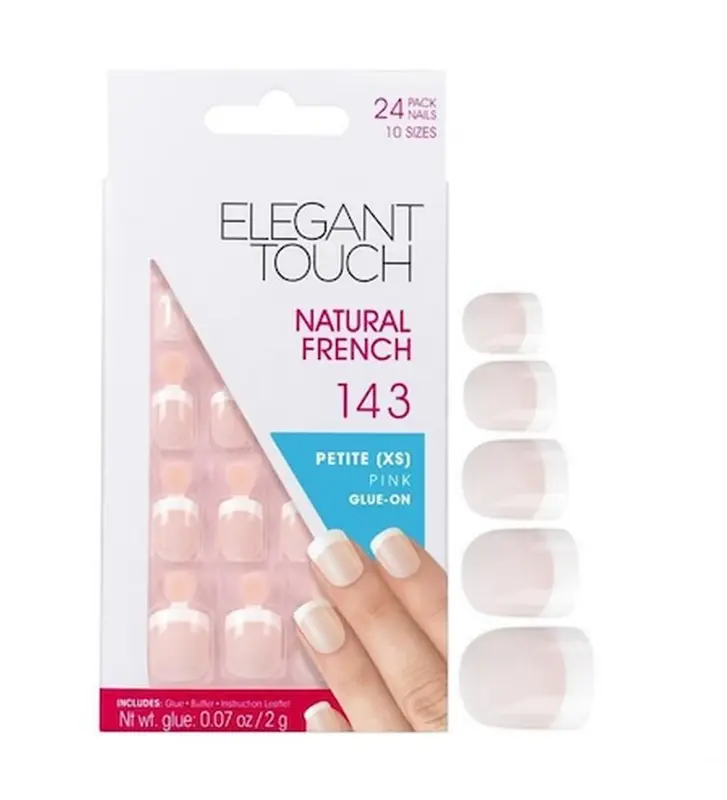 Set Elegant Touch Natural Square French Artificial Nails Pink 143 Petite (XS) 24pcs