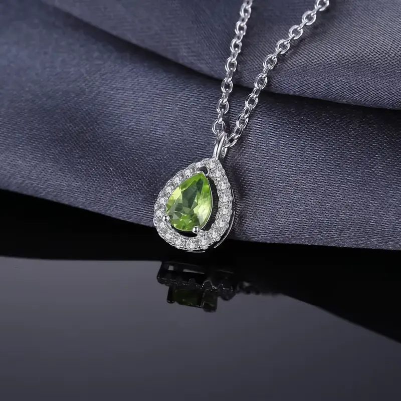 Elegant Pear Natural Peridot and 925 Sterling Silver Halo Pendant Necklace - A Refined Jewelry Gift for Women