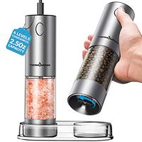 [Larger Family Size] Electric Salt and Pepper Grinder Set, 110ml Larger Rechargeable Automatic with 6 Adjustable Coarseness, ...