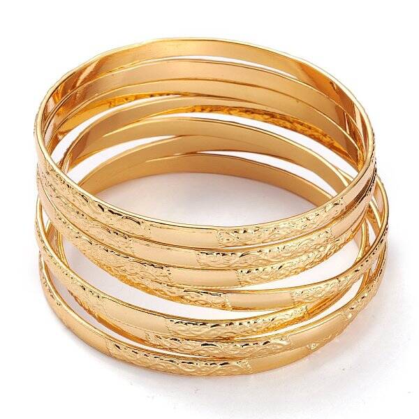 7Pcs Women's Simple Fashion Textured PVD Vacuum Plating 304 Stainless Steel Stackable Bangles