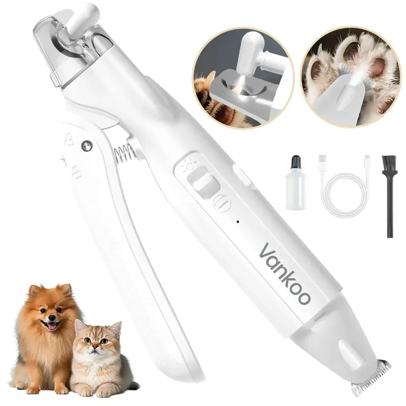 Vankoo PetGroomer 2-in-1 Dog Nail Clipper & Paw Hair Trimmer with LED Light, Rechargeable & Waterproof – Grooming Tool for ...