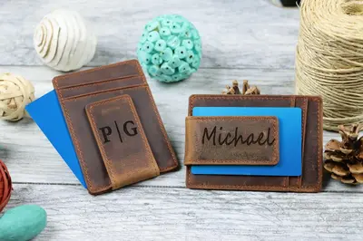 Leather Money Clip Wallet, Magnetic, Brown , Real Leather, Same Day Shipping, Free Shipping US