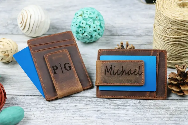 Leather Money Clip Wallet, Magnetic, Brown , Real Leather, Same Day Shipping, Free Shipping US