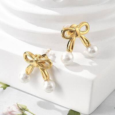 304 Stainless Steel Plastic Pearl Stud Earrings