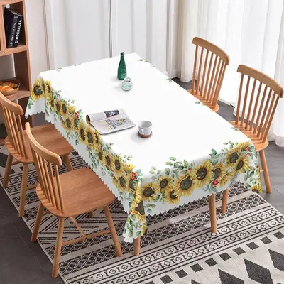 Aperturee Sunflower Pattern Edge Decorated Dining Tablecloth, 52x70 Inch, 30.82 USD, rectangle tablecloths, ZJY04685-A
