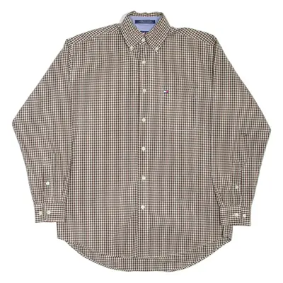 TOMMY HILFIGER Mens Shirt Green Check Long Sleeve S
