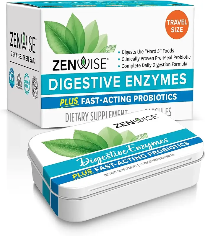 Zenwise Digestive Enzymes Travel Tin - Digestive Enzymes with Probiotics and Prebiotics for Digestive Health, Gut Health + Bl...
