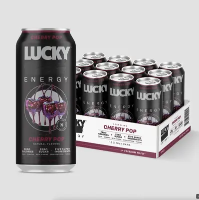Lucky Energy - Cherry Pop - Zero Sugar Energy Drink - 16oz Cans - 200mg Caffeine with Maca Ginseng Beta Alanine & Taurine - 1...