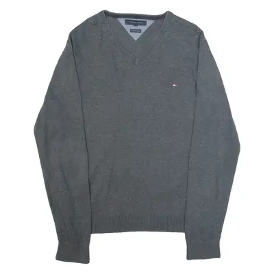 TOMMY HILFIGER Mens Jumper Grey V-Neck Tight Knit L