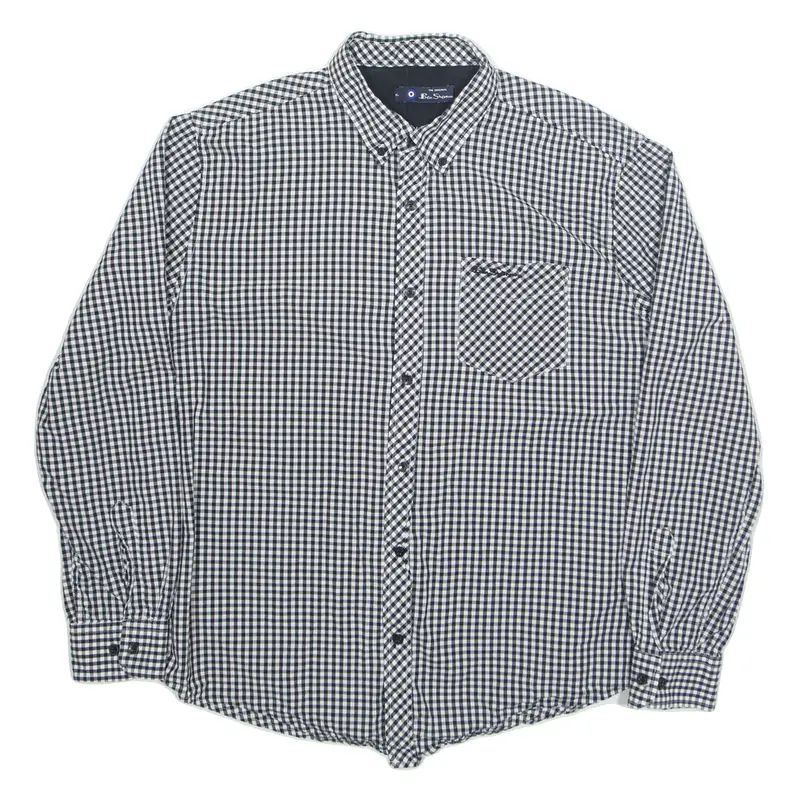 BEN SHERMAN Mens Shirt Black Gingham Long Sleeve XL