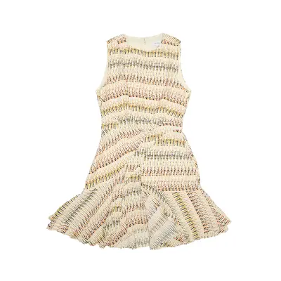 Fit & Flare Dress Cream Spotted Viscose Sleeveless Knee Length Womens UK 8