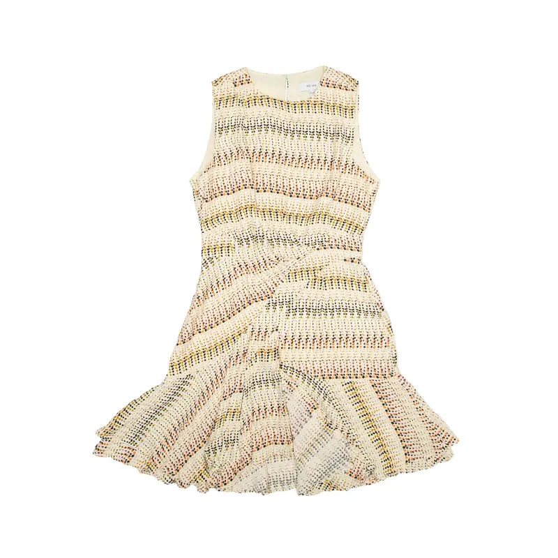 Fit & Flare Dress Cream Spotted Viscose Sleeveless Knee Length Womens UK 8