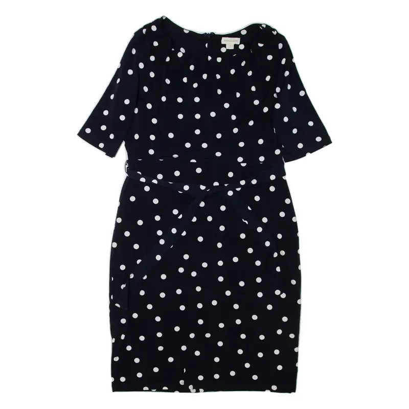 MONSOON Belted Womens Day Dress Blue Spotted Short Sleeve Knee Length UK 14