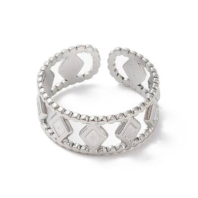 Non-Tarnish 304 Stainless Steel Rhombus Open Cuff Ring for Women