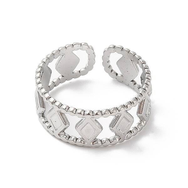 Non-Tarnish 304 Stainless Steel Rhombus Open Cuff Ring for Women