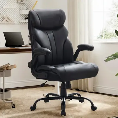 Garvee Comfortable Office Desk Chair 500 LBS, Big and Tall Office Chairs with Adjustable Flip-up Armrests,100-118°Recline Ex...