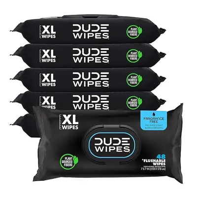 DUDE Wipes - Flushable Wipes - 6 Pack, 288 Wipes - Unscented - Vitamin-E & Aloe Vera for at-Home Use - Toilet Septic and Sewe...