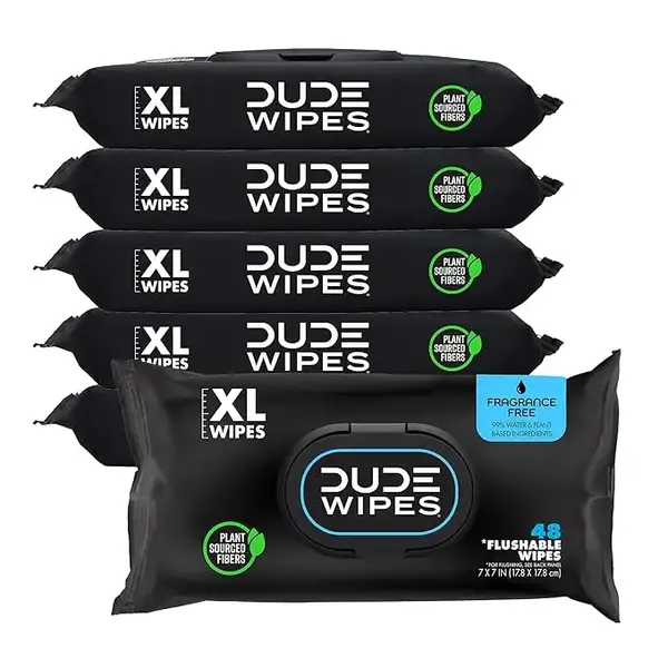 DUDE Wipes - Flushable Wipes - 6 Pack, 288 Wipes - Unscented - Vitamin-E & Aloe Vera for at-Home Use - Toilet Septic and Sewe...