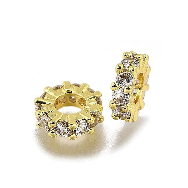 Brass Micro Pave Clear Cubic Zirconia Beads