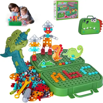 230Pcs Dinosaur Toy Magic Montessori Play Toolbox - 2D/3D Creativity STEM Toys Gift with Dinosaur Drill, Montessori Play Tool...