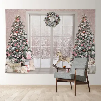 Aperturee Pink Theme Tree Window Snowy Christmas Backdrop