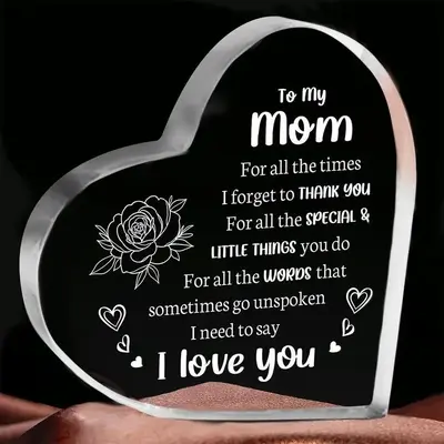 Risamil Heart Shaped Acrylic Block, Flower & LetterPattern Decorative Ornament, Room DecorInspirational Creative Gift for Mom