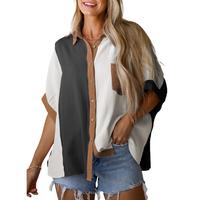 Dokotoo Womens Spring Summer Fashion 2025 Tops Short Sleeve Button Down Shirts Casual Split Hem Tops V Neck Color Block Tunic...