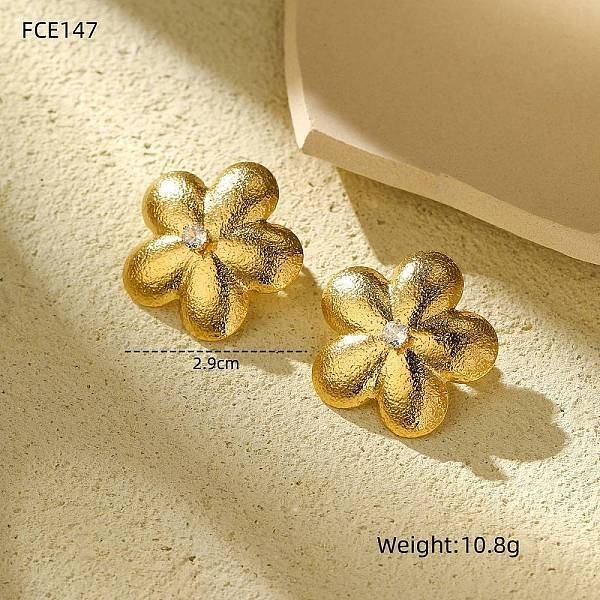 304 Stainless Steel Micro Pave Clear Cubic Zirconia Stud Earrings