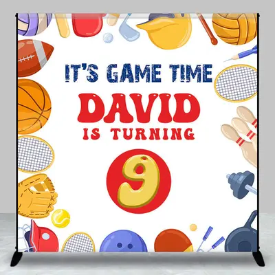 Game Time Turing One Boy Custom Birthday Backdrop
